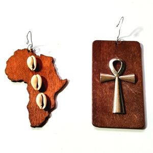 HAPPY HOLIDAYS New (2) Africentric Ornaments! ~Africa, ANKH~ Handcrafted Wood.